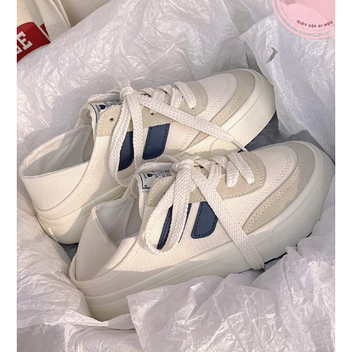 🍓  Giày Nữ Đi Học Giày Vải Canvas Phối Da Lộn Màu Xám Hàng Loại 1