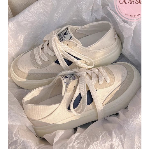 🍓  Giày Nữ Đi Học Giày Vải Canvas Phối Da Lộn Màu Xám Hàng Loại 1