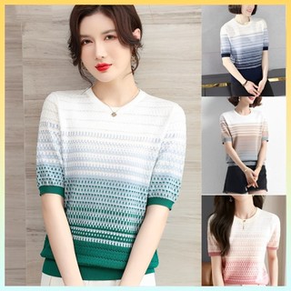  Áo len Montoghi dệt kim KẺ CARO TƯỜNG phối MÀU LOANG cổ tròn sang trọng - L2M