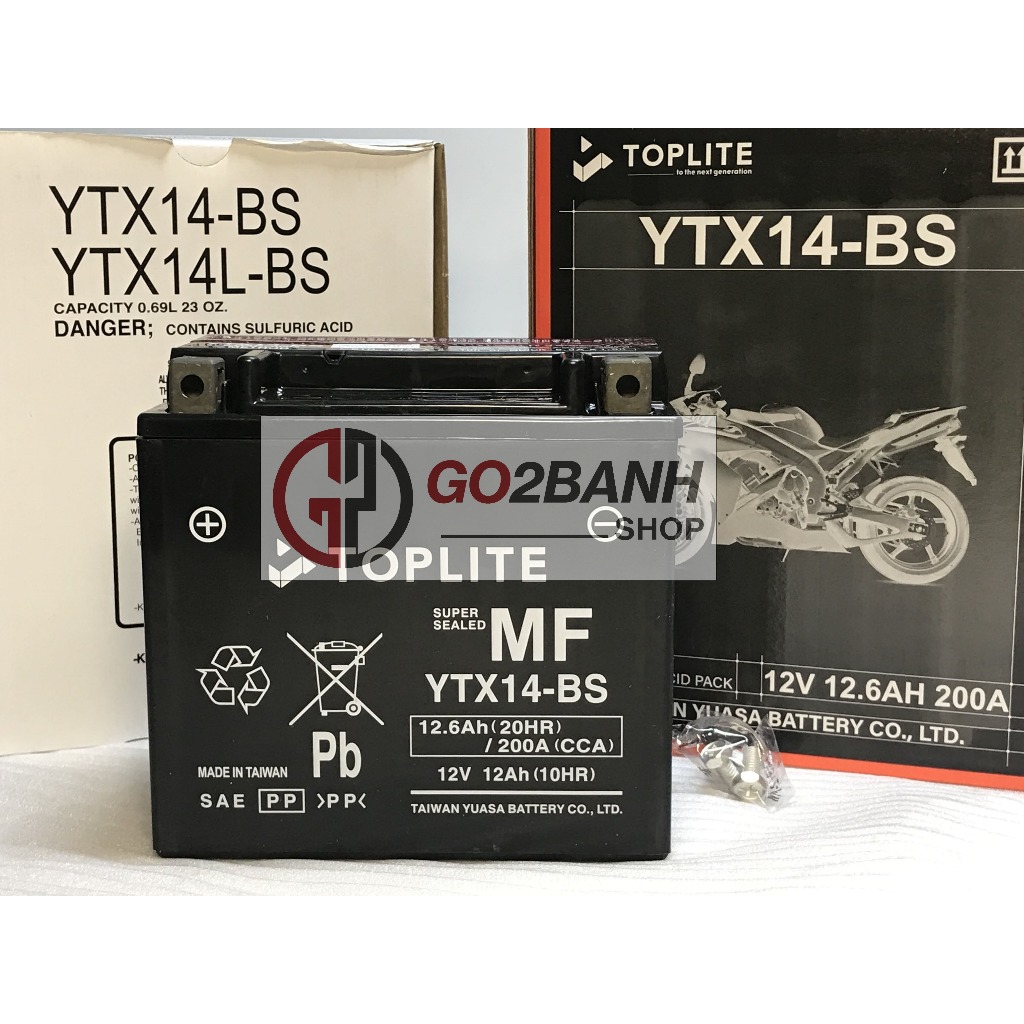 Bình Toplite (YTX14-BS) K1300r / R9T, Goldwing 1500, Zx14r (12V-12Ah)