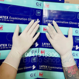 Hộp 100 Chiếc Găng Tay Y Tế Cao Su Latex Có Bột Chính Hãng DUY HÀNG Loại 1 Găng Tay Latex Màu Kem Dày, Dẻo Co Dãn Tốt