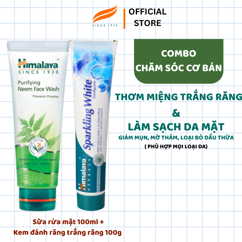 Combo chăm sóc cơ bản Himalaya Neem Face Wash 100ml + Kem đánh trắng răng Sparkling White 100g