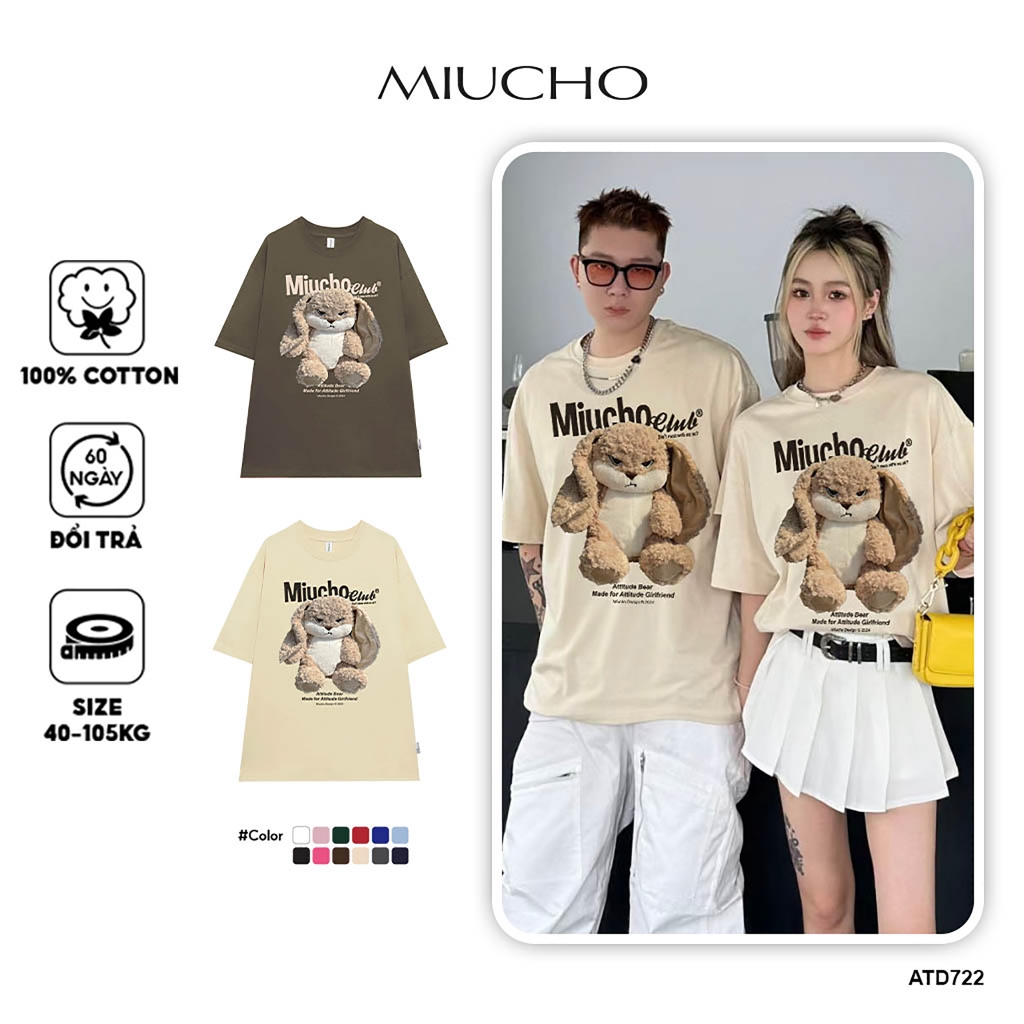 Áo thun cặp đôi couple local brand form rộng ATD722 Miucho cotton cổ tròn in graphic