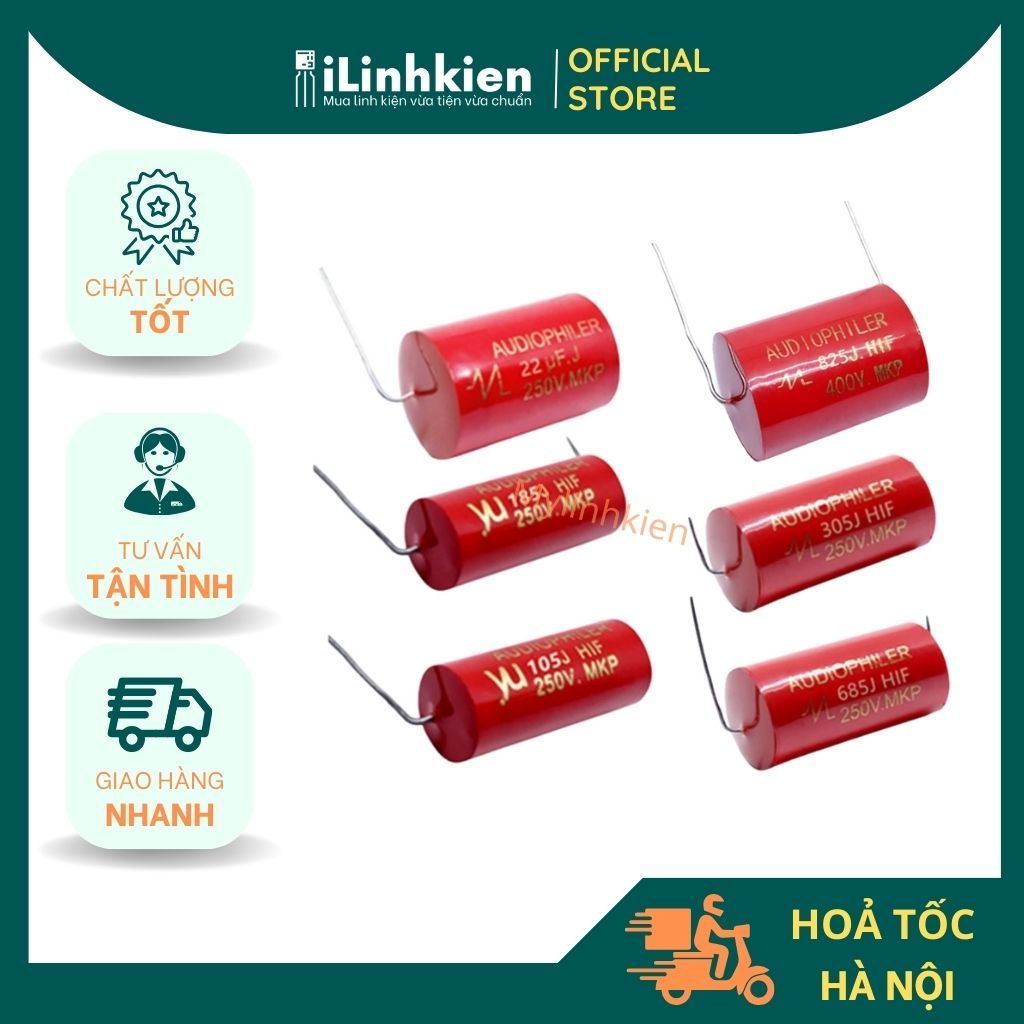 Tụ Audio, Audiophiler 250V giá trị từ 15uF - 47uF màu đỏ chất lượng cao