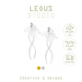 Khuyên tai kẹp không bấm lỗ chốt điều chỉnh K081 bằng hợp kim mạ vàng bạc hình bông hoa chiếc lá dáng dài Leous