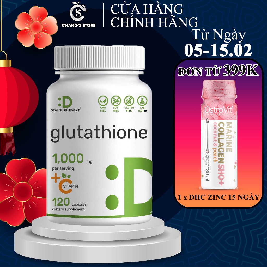 Viên Uống Trắng Da, Giải Độc Gan GLUTATHIONE 1000mg + Vitamin C 500mg - 120 viên