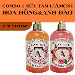 Combo Sữa Tắm LAmont Hoa Anh Đào và Hoa Hồng hoặc Dâu Tây - 500ml/chai
