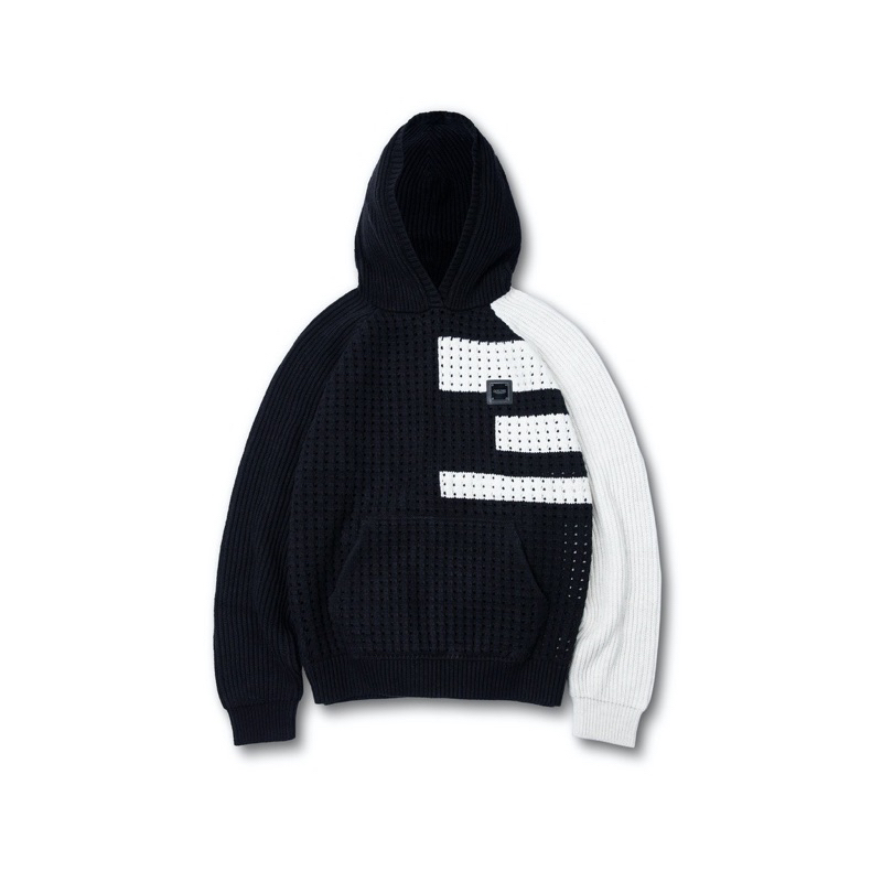 Áo hoodie len "GOLDIE PANELED CROCHET" dệt sợi màu đen trắng