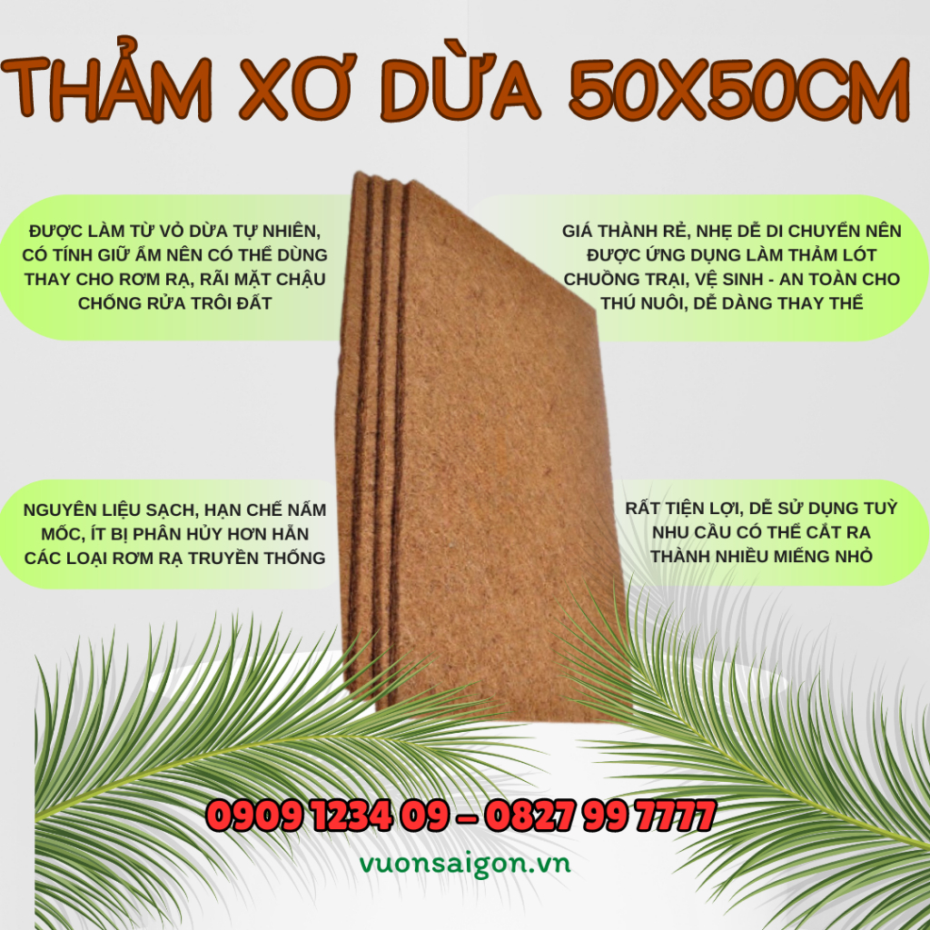 Thảm xơ dừa (50cmx50cm) dùng ghép lan đẹp giàu mùn (Vườn Sài Gòn - Vuo