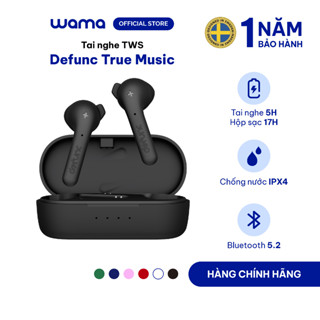 Tai nghe True Wireless Bluetooth Defunc True Music, thời gian nghe 22h (cả hộp sạc), chống ồn môi trường, sạc nhanh 1.5h