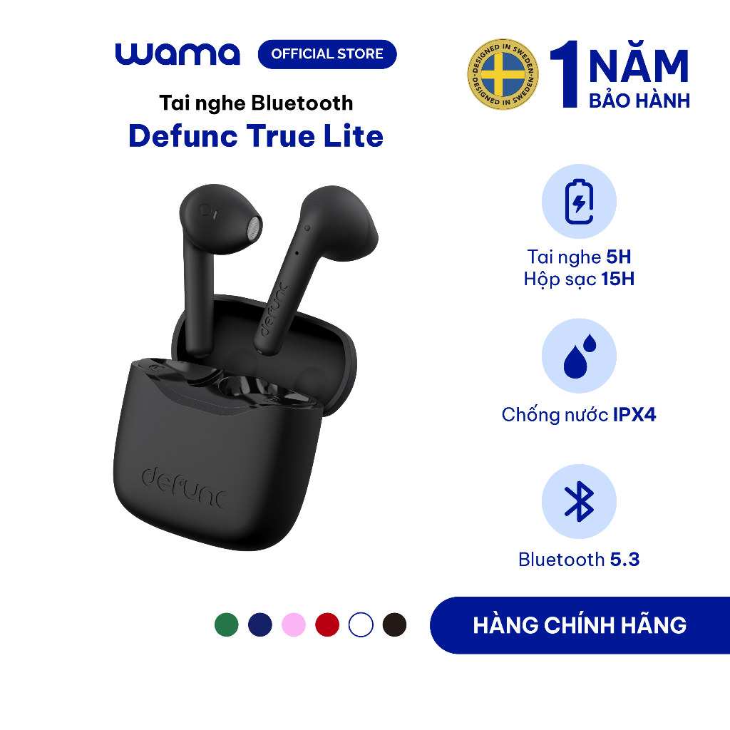 Tai nghe bluetooth chính hãng Defunc True Lite chống ồn ENC kháng nước IPX4 thời gian nghe 20h (cả h