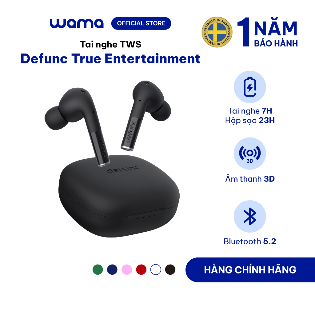 Tai nghe Bluetooth TWS không dây Defunc True Entertainment thời gian nghe 30H, chống nước IPX4, Bảo 