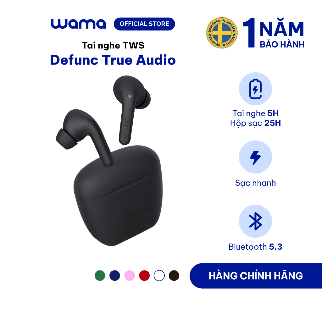 Tai nghe Bluetooth 5.3 TWS không dây Defunc True Audio thời gian nghe 30H, chuẩn IPX4, có app custom