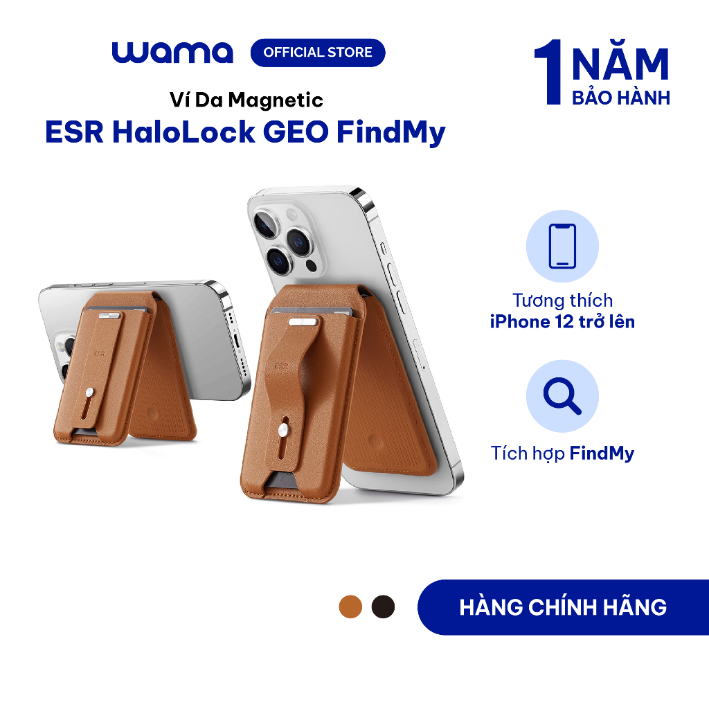 Ví da ESR Magnetic HaloLock GEO 2K609 tích hợp FindMy kiêm giá đỡ tương thích iPhone 12 trở lên