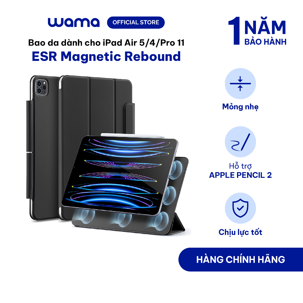Bao da dành cho iPad Pro 11/ Air 4/Air 5/Air 6/Air 7 ESR Magnetic Rebound  - Bảo hành 1 năm