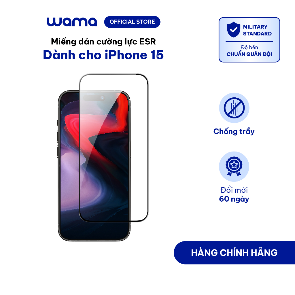 Miếng dán màn hình cường lực ESR có khung dán cho iphone 15 series - Đổi mới 60 ngày