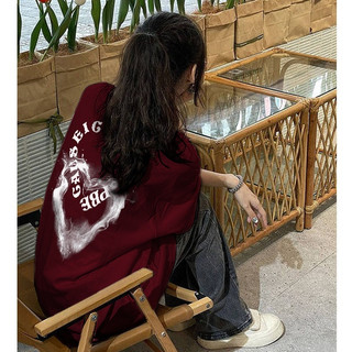 FOCUS local brand vintage áo thun nữ giấy bigsize Đỏ mận cổ tròn unisex bigsize áo phông basic 100%cotton