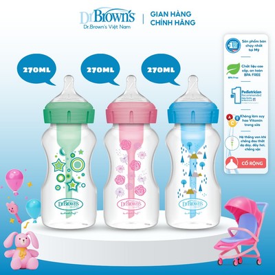 Bình sữa cổ rộng Dr.Brown's Deco 270ml nhựa PP Option Plus phiên bản mới nhất