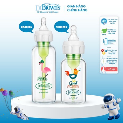 Bình sữa Dr.Brown's Thủy tinh cổ hẹp Deco 120ml và 250ml Option Plus