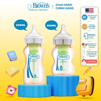 Bình sữa cổ rộng Dr.Brown's nhựa PESU Option Plus 100% chính hãng 150ml và 270ml
