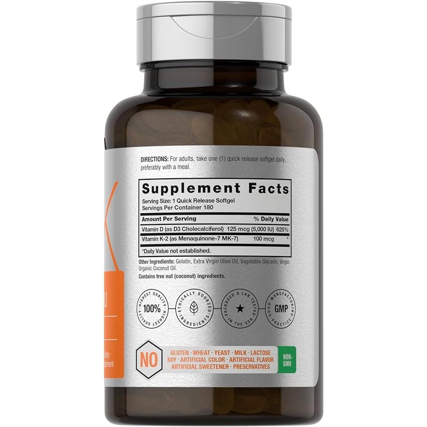 Viên Uống D3 K2 Hỗ Trợ Xương Khớp & Sức Khỏe Tim Mạch Horbaach D3 5000IU K2 MK7 100mcg 180 viên