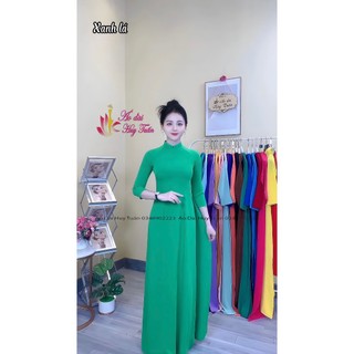 Áo dài lụa mỹ cổ 2p xanh lá