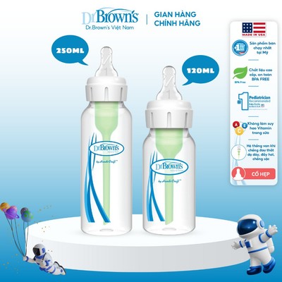 Bình sữa Dr.Brown's cổ hẹp 120ml và 250ml nhựa PP Options Plus tách set