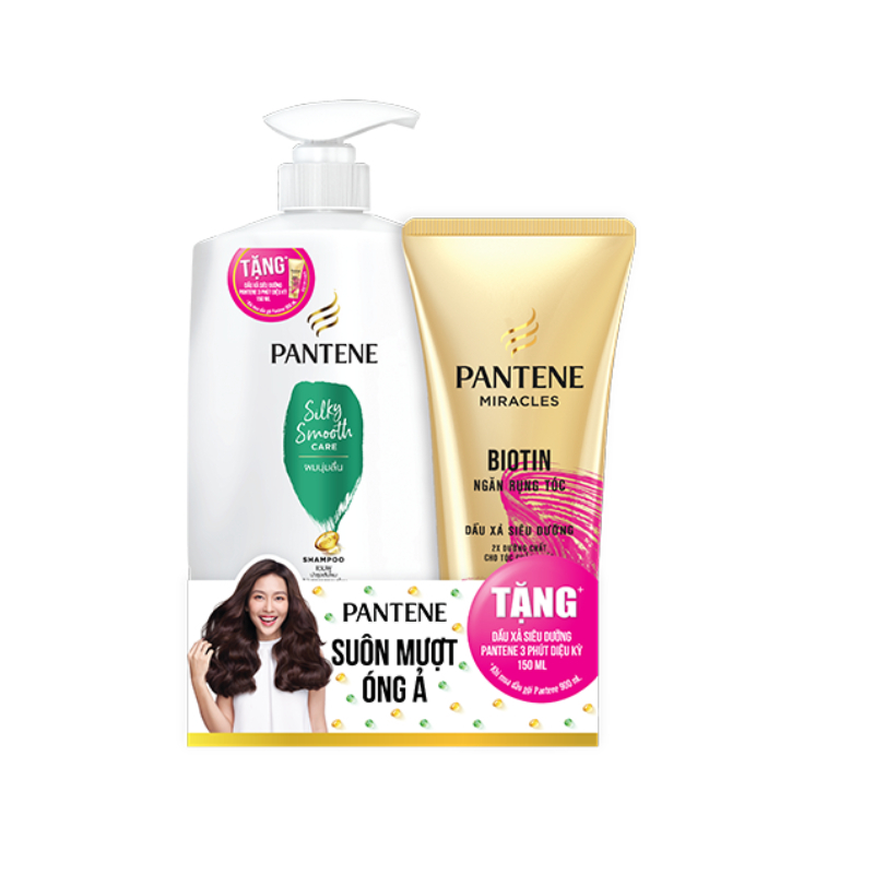 Combo Dầu Gội PANTENE San Sa Suôn Mượt Óng Ả 900 ML Và Dầu Xả 3 Phút Diệu Kì Ngăn Rụng Tóc 150 ML