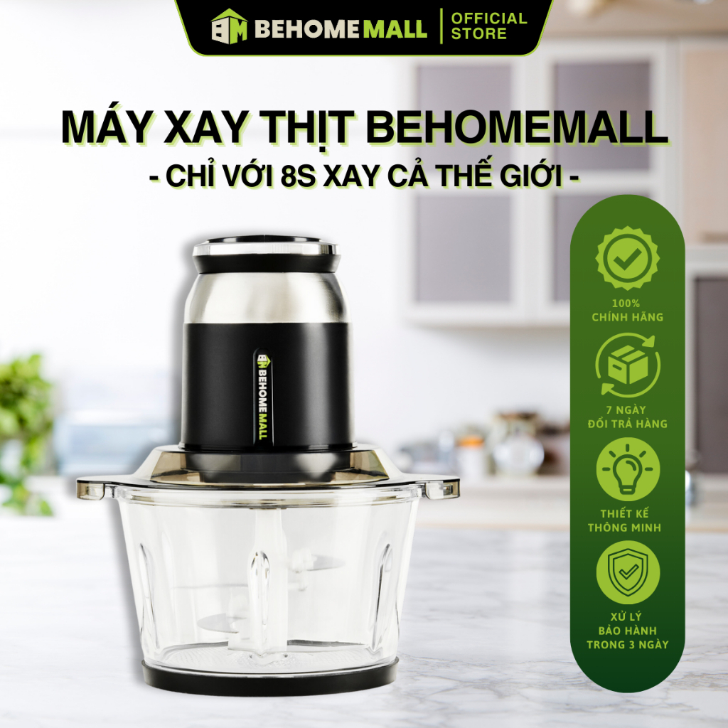 Máy Xay Thịt BehomeMall Cối Thủy Tinh Chịu Lực Công Suất 500W Lưỡi Dao Inox 420 Sắc Bén, Xay Mạnh Mẽ và An Toàn BH0806