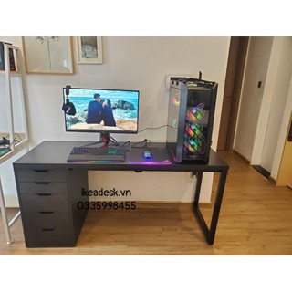 Bàn làm việc Ikea 1 hộc tủ màu đen ikeadesk.vn