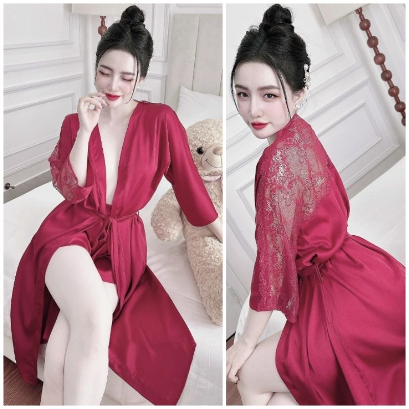 Set Áo Choàng Kèm Quần Đùi Sexy - Lụa Latin phối Ren Đồ Ngủ Nữ Cao Cấp Shopkieu_95