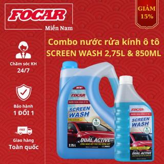 Combo nước rửa kính focar screen wash, 1 chai 850ml và 1 can 2,75l.