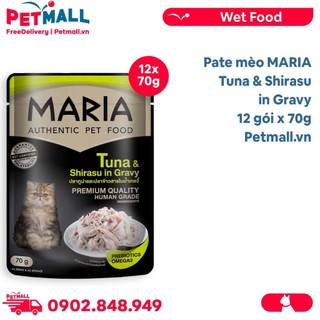 Pate mèo maria tuna & shirasu in gravy 70g - hộp 12 gói - vị cá ngừ và cá cơm petmall