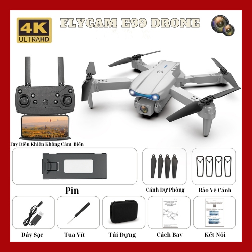 Flycam E99 Camera 4K HD,Kết Nối Wifi Với Điện Thoại Điều Khiển Chụp Ảnh Từ Xa, Phiên Bản Nâng Cấp Cảm Biến Tránh Va Trạm