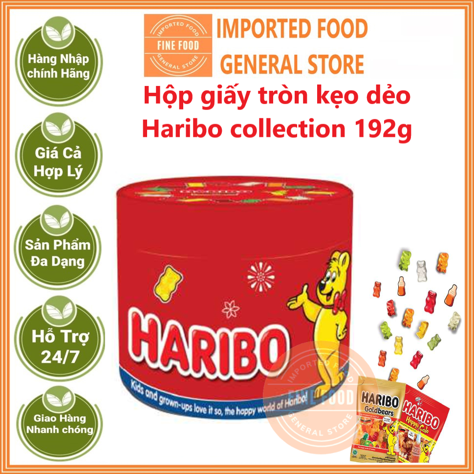 Hộp giấy tròn kẹo dẻo Haribo collection 192g
