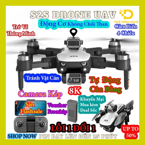 Flycam S2S Camera Kép Siêu Nét, Với Công Nghệ Tránh Chướng Ngại Vật Thông Minh và Định Vị Luồng Quang Học