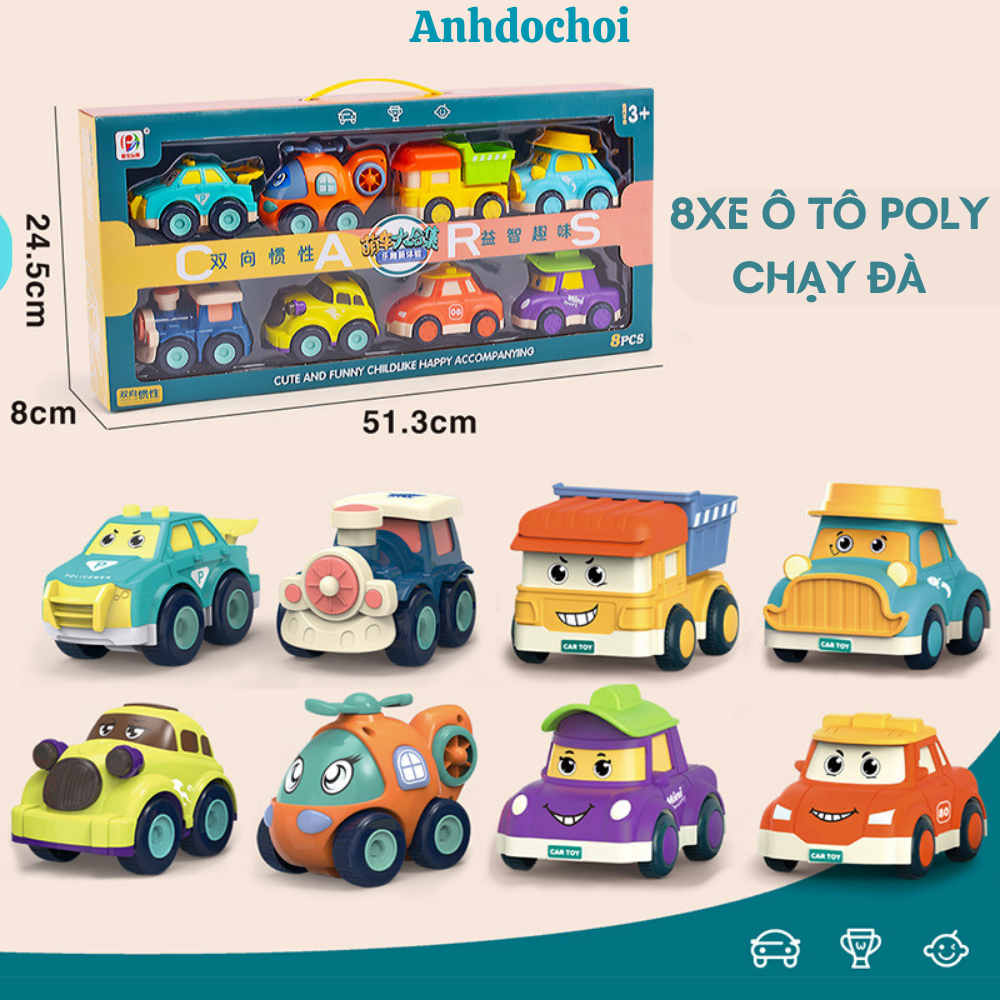 Bộ đồ chơi sét 8 xe POLI cho bé, POLI cảnh sát, POLI tàu hỏa, POLI máy bay