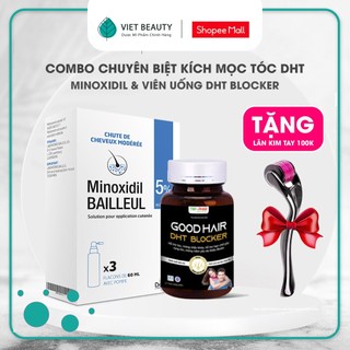  Xịt mọc tóc Minoxidil (1 hộp 3 lọ) và viên uống DHT Blocker giúp giảm rụng tóc DHT và kích mọc tóc