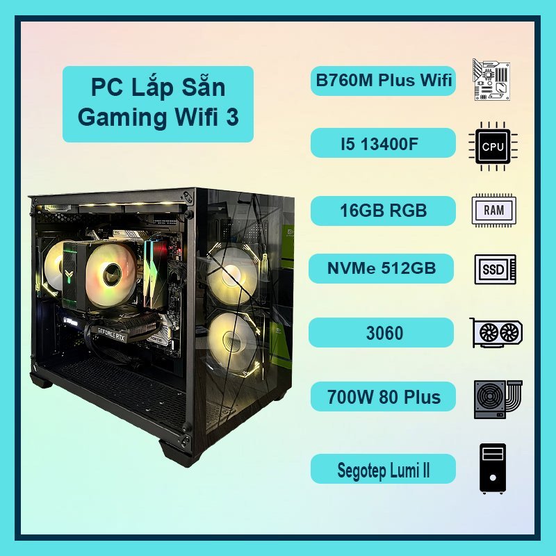 Thùng PC Gaming Wifi 3 I5 13400F, 16GB Ram RGB, VGA 1660S/3060/4060 (Mới, BH 36T) | BigBuy360 - bigbuy360.vn