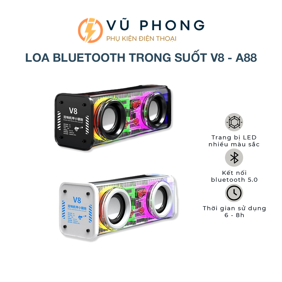 Loa bluetooth A88 led nháy theo nhạc RGB, công suất 10W, nghe nhạc cực chất HOT