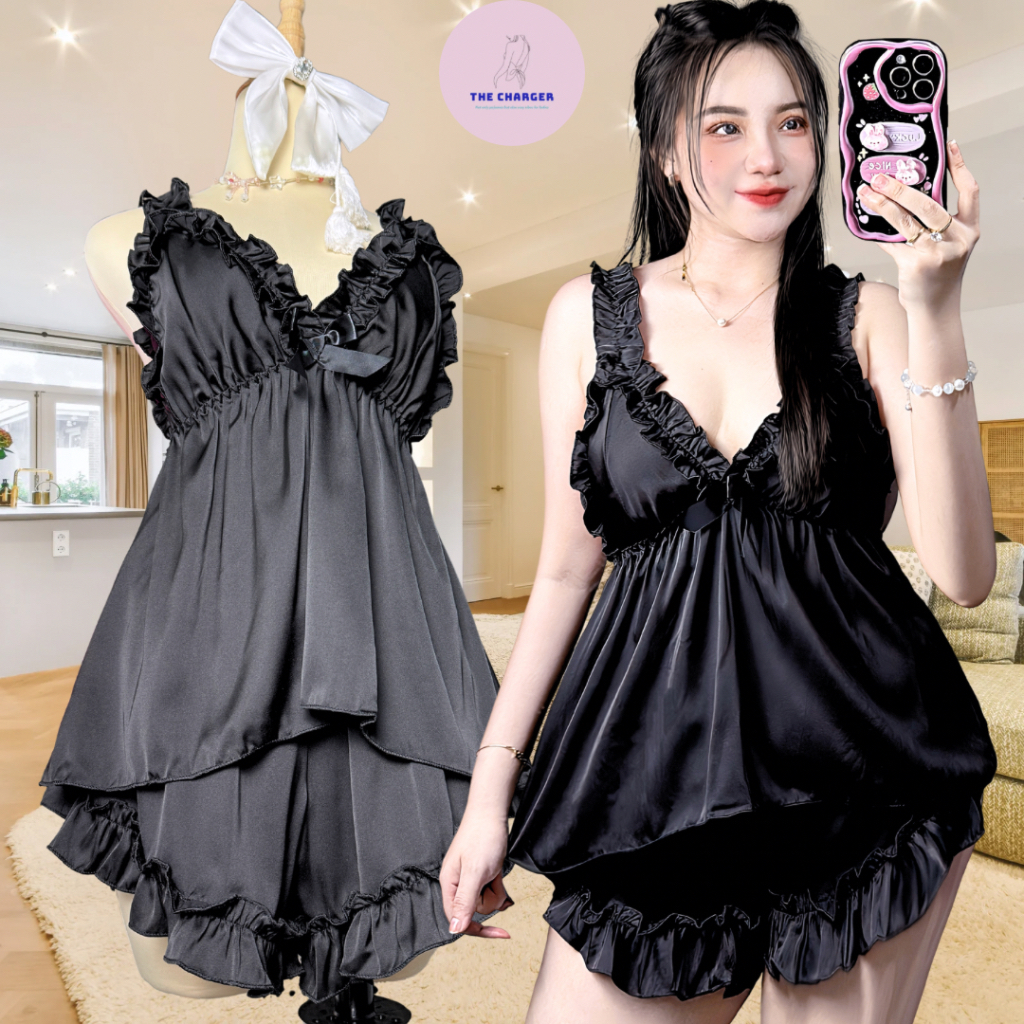 Đồ Ngủ Sexy Bigsize 45-100kg Nữ Set 2 Dây Lụa Mặc Nhà THECHARGER