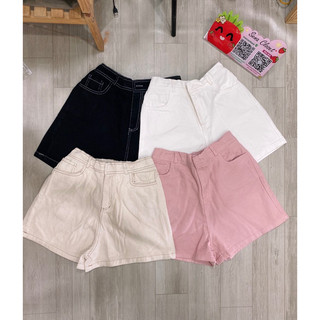 Quần Short Jean QC trơn viền chỉ basic cạp chun sau (Ảnh thật)