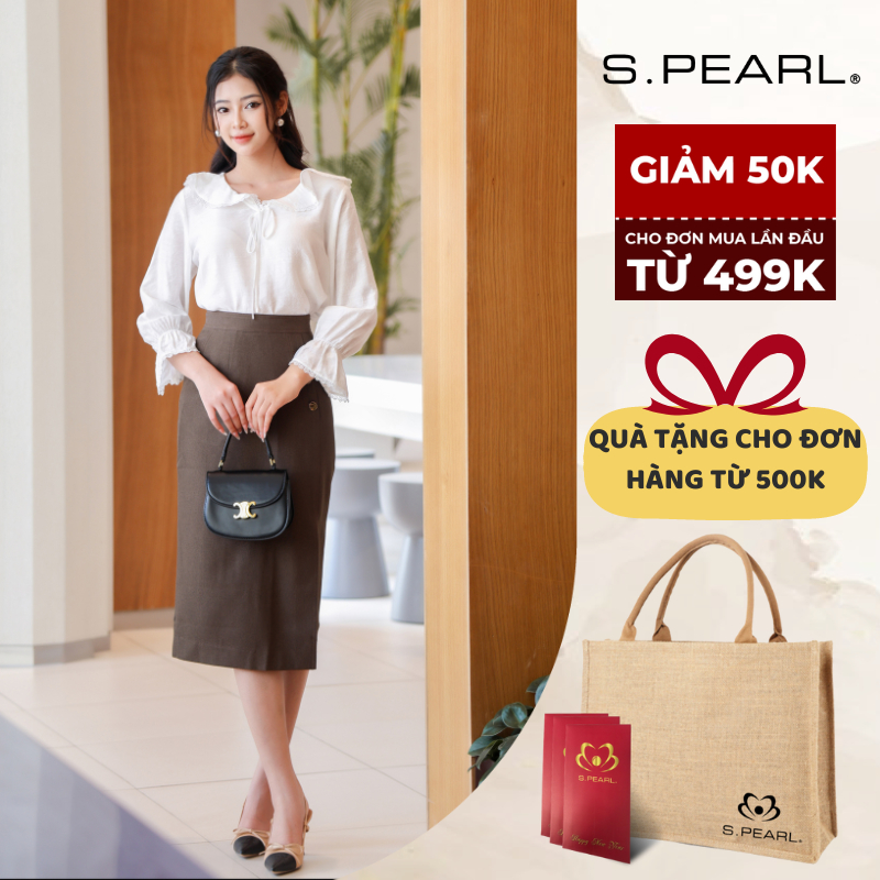 Áo sơ mi cổ bèo ren SPEARL thời trang trẻ trung - 23BW356058
