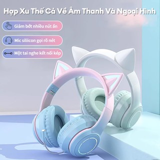 Tai Nghe Mèo Bluetooth Có Mic, Headphone Tai Mèo Dễ Thương LED 7 Màu âm bass mạnh mẽ, dung lượng pin khủng