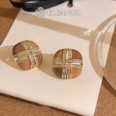 Bông tai nữ chuôi bạc 925 Eleanor Accessories hình vuông đính đá phụ kiện trang sức vòng cổ 7126