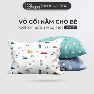 Vỏ Gối Cho Bé chất liệu Cotton Satin Hàn Quốc Cao Cấp À Ơi Concept Màu Trơn Size 35x50 cm Êm Dịu Hỗ Trợ Cổ