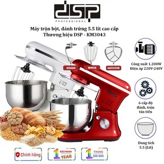 Máy trộn bột, đánh trứng dung tích 5.5 lít thương hiệu dsp km3043, công suất 1200w - bảo hành 1 năm