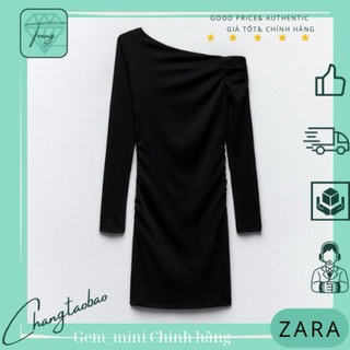 Zara Đầm ngắn nữ tay dài lệch vai midi size M