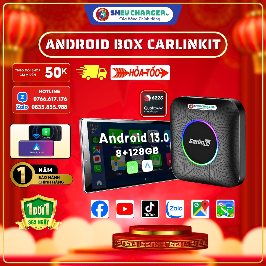 Android Box Carlinkit TBox Ambient Led Qualcomm 6225 dành cho ô tô thế hệ mới SMEV Chính hãng