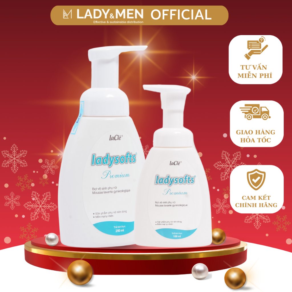 Bọt rửa phụ khoa phụ nữ Ladysofts Premium Laclé Bộ 2 chai 100ml và 250ml hỗ trợ dưỡng ẩm, làm sạch, thơm - Lady & Men VN